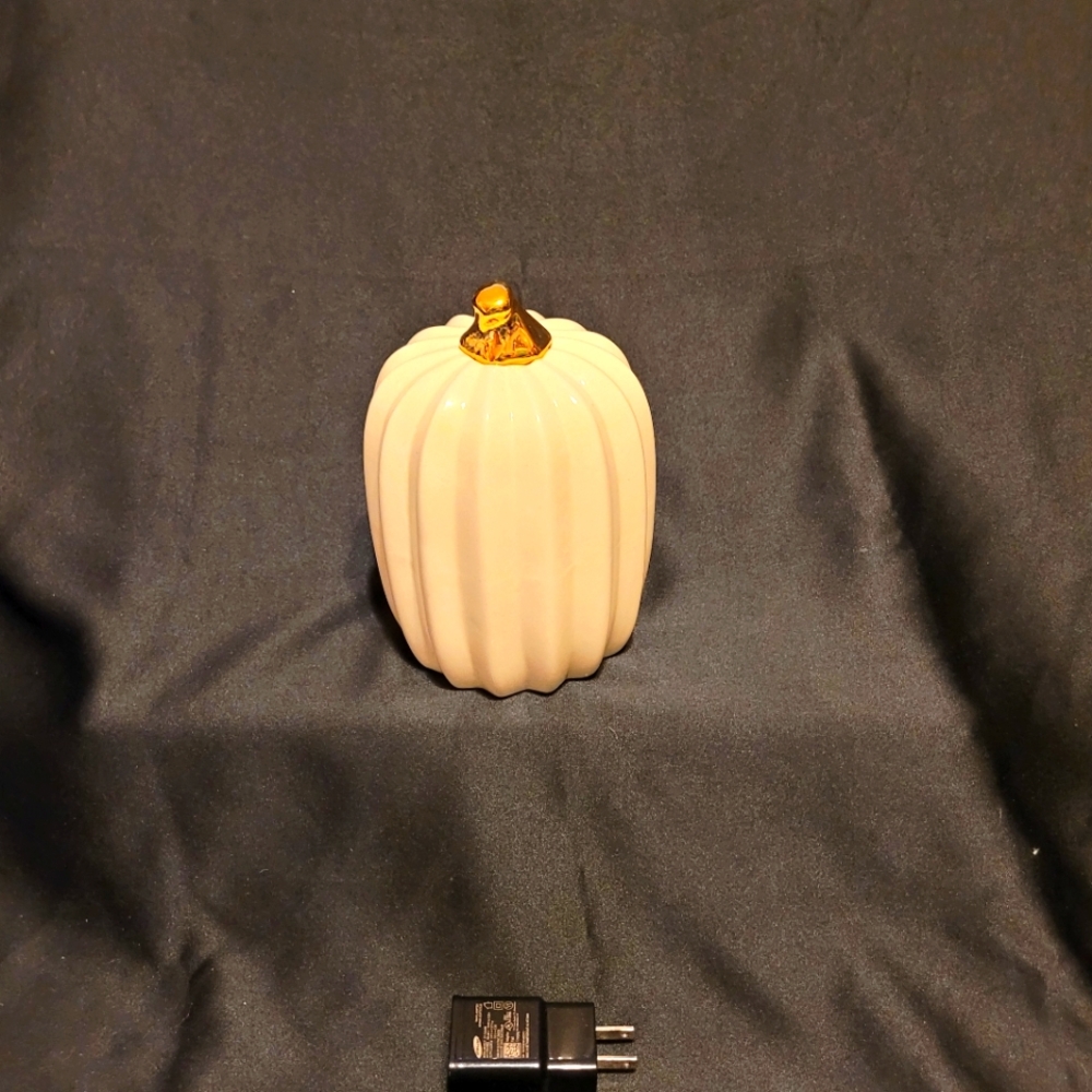 Cute New White Ceramic Pumpkin With Gold Stem~Fall~Autumn~Thanksgiving